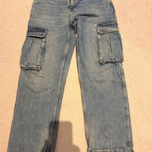 Zara Men's Relaxed Fit Blue Cargo Jeans